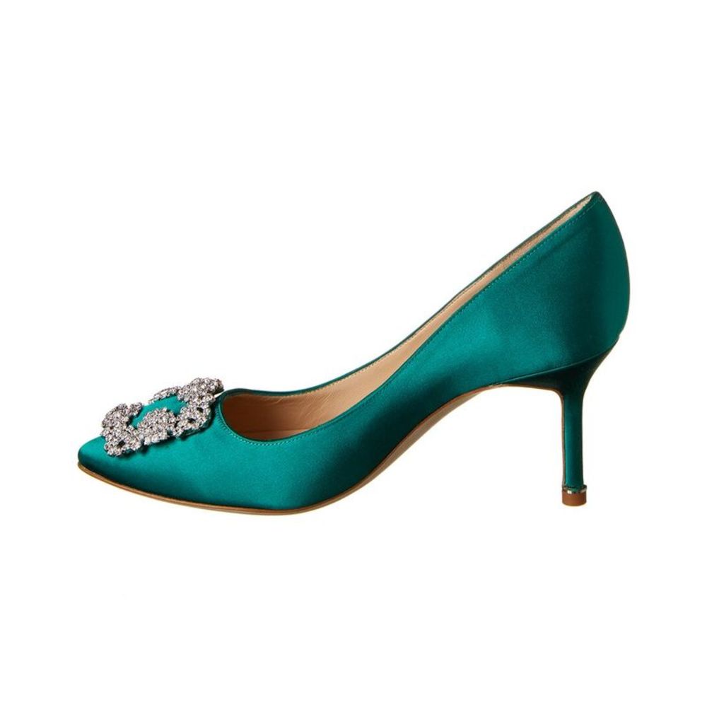 Manolo Blahnik Hangisi 70 Satin Pump, Green - Picture 2 of 5